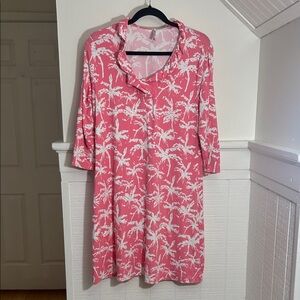 Lulu-B Pink and White Palm Tree Design 3/4 Sleeve Dress size Medium UPF 50